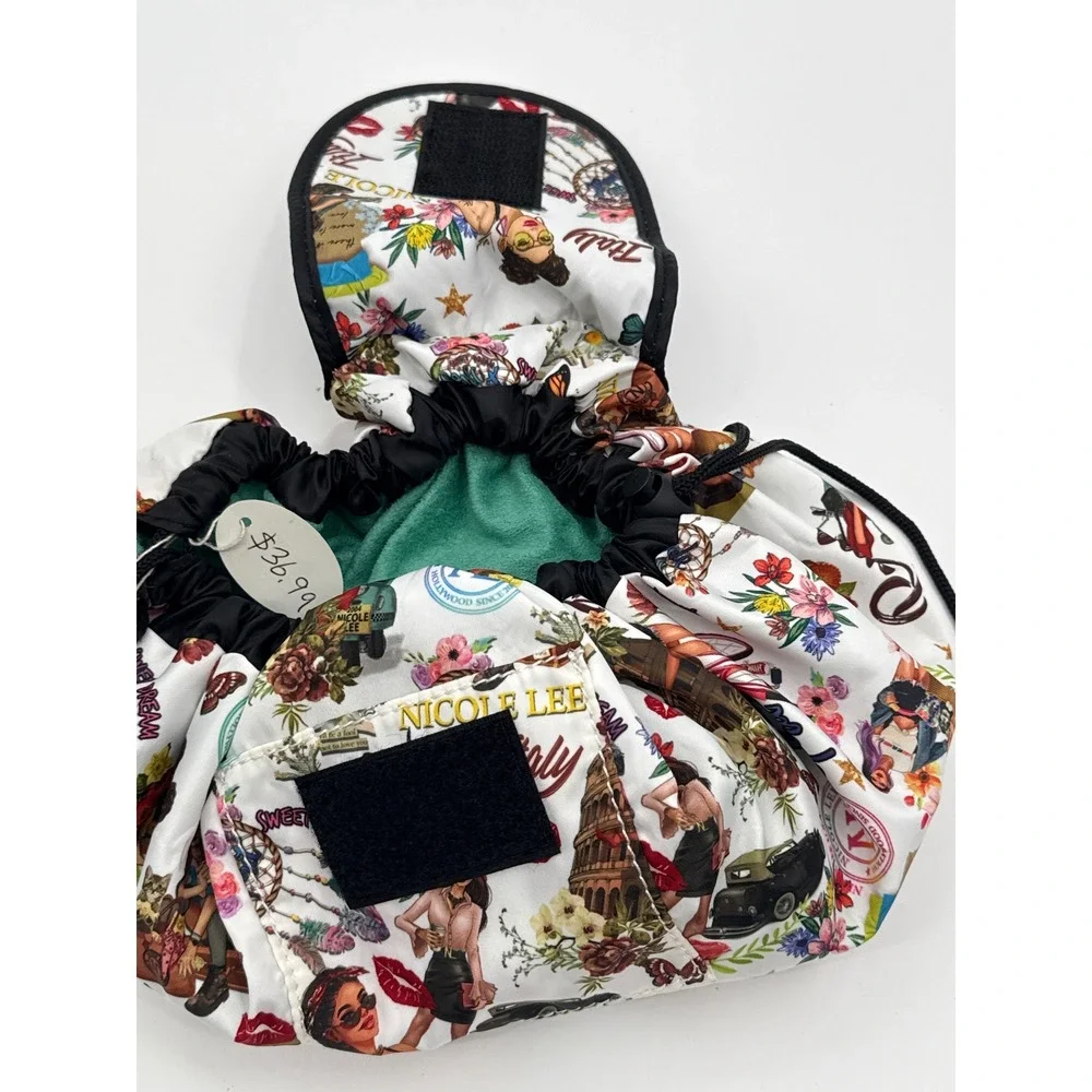 Nicole Lee USA Travel Cosmetic Bag Drawstring Pouch Rome Graphic Print Multi